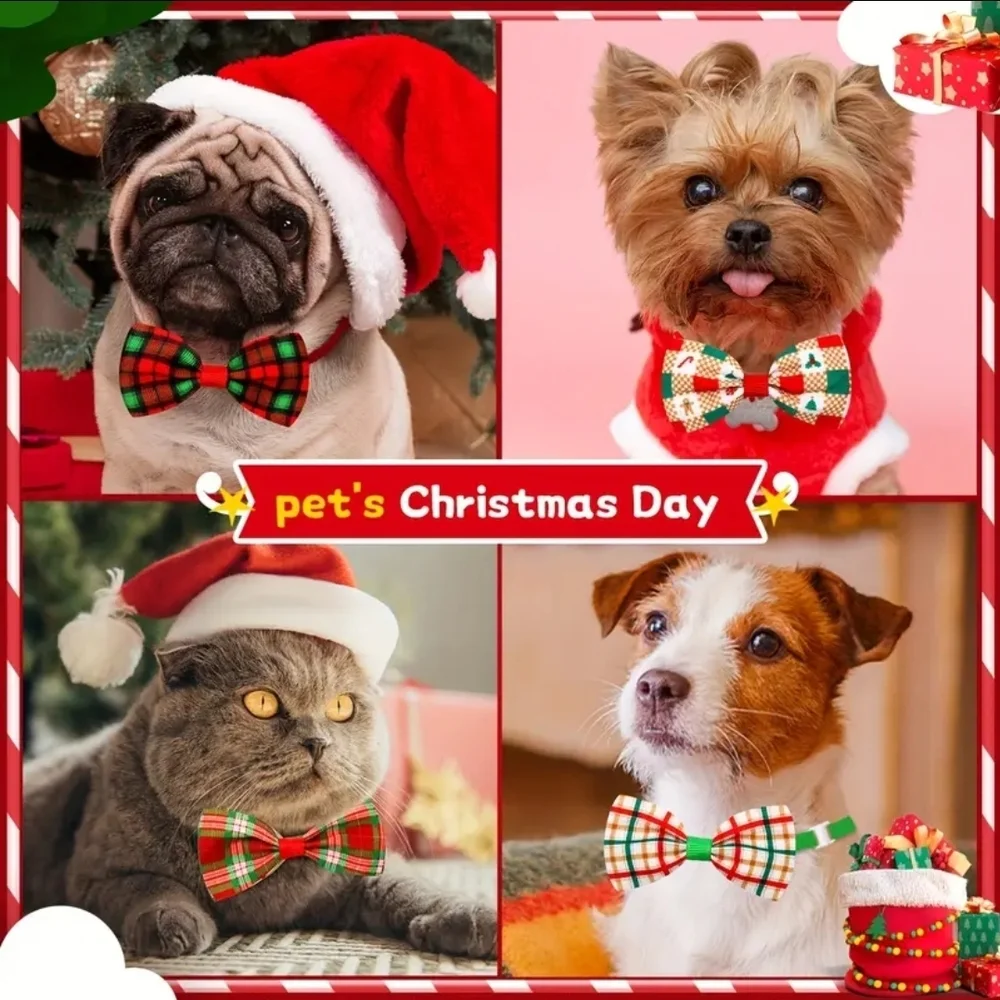 Festive Pet Bow Ties Detachable Dog Cat Small Pet Adjustable Christmas NWT